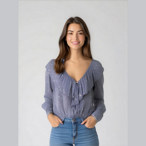 Women Lumiere Blouse Top L Blue White